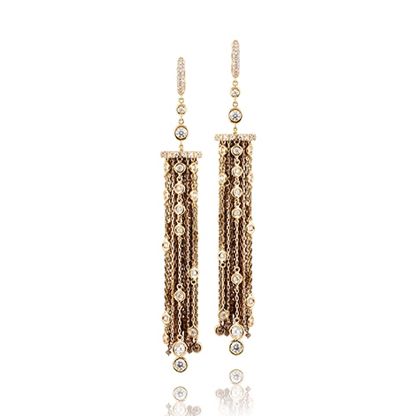 Mariani Diamond and Yellow Gold Chain Dangle Earrings