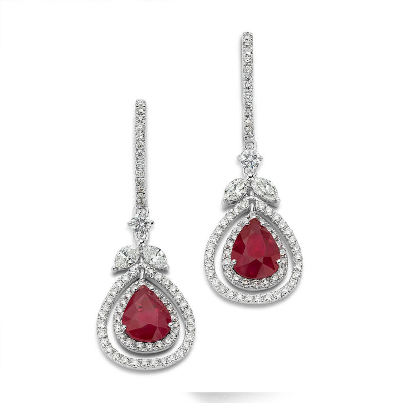 de Boulle Collection Ruby and Diamond Double Halo Earrings